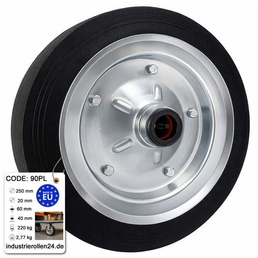 Ersatzrad Ø250 mm – Vollgummi Industrierad für Transportwagen, Code: 90PL