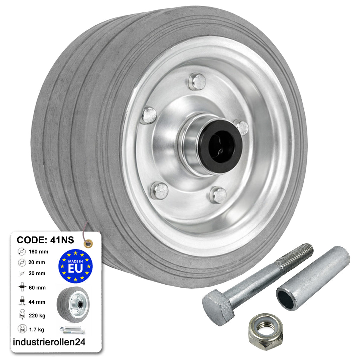 Metall-Gummiräder 160 mm mit Montage-Set – robuste Räder für Transport & Industrie Code: 41NS