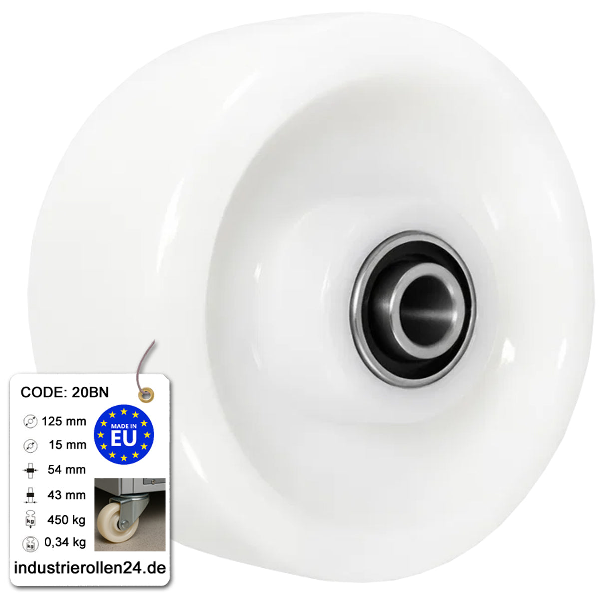 Transportrad Ø125 mm – Weißes Polyamidrad für Wagen, Code: 20BN