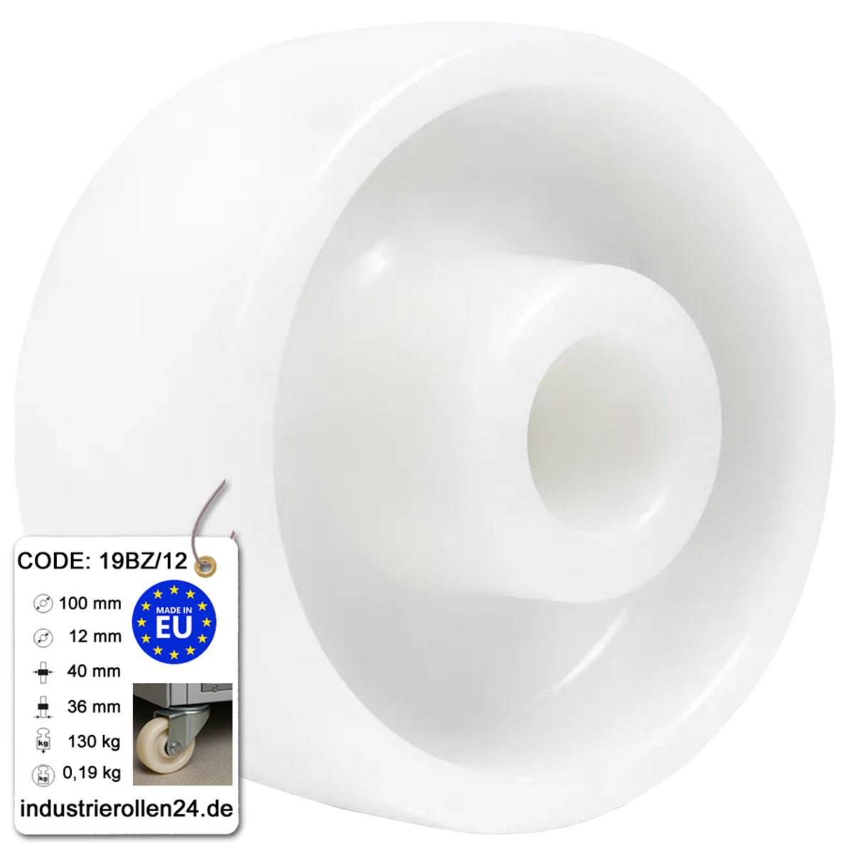 Transportrad Ø100 mm – Weißes Polyamidrad für Wagen, Code: 19BZ/12