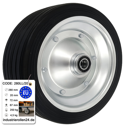 Ersatzrad Ø280 mm – Vollgummi Industrierad mit Kugellager für Transportwagen, Code: 280LL/20