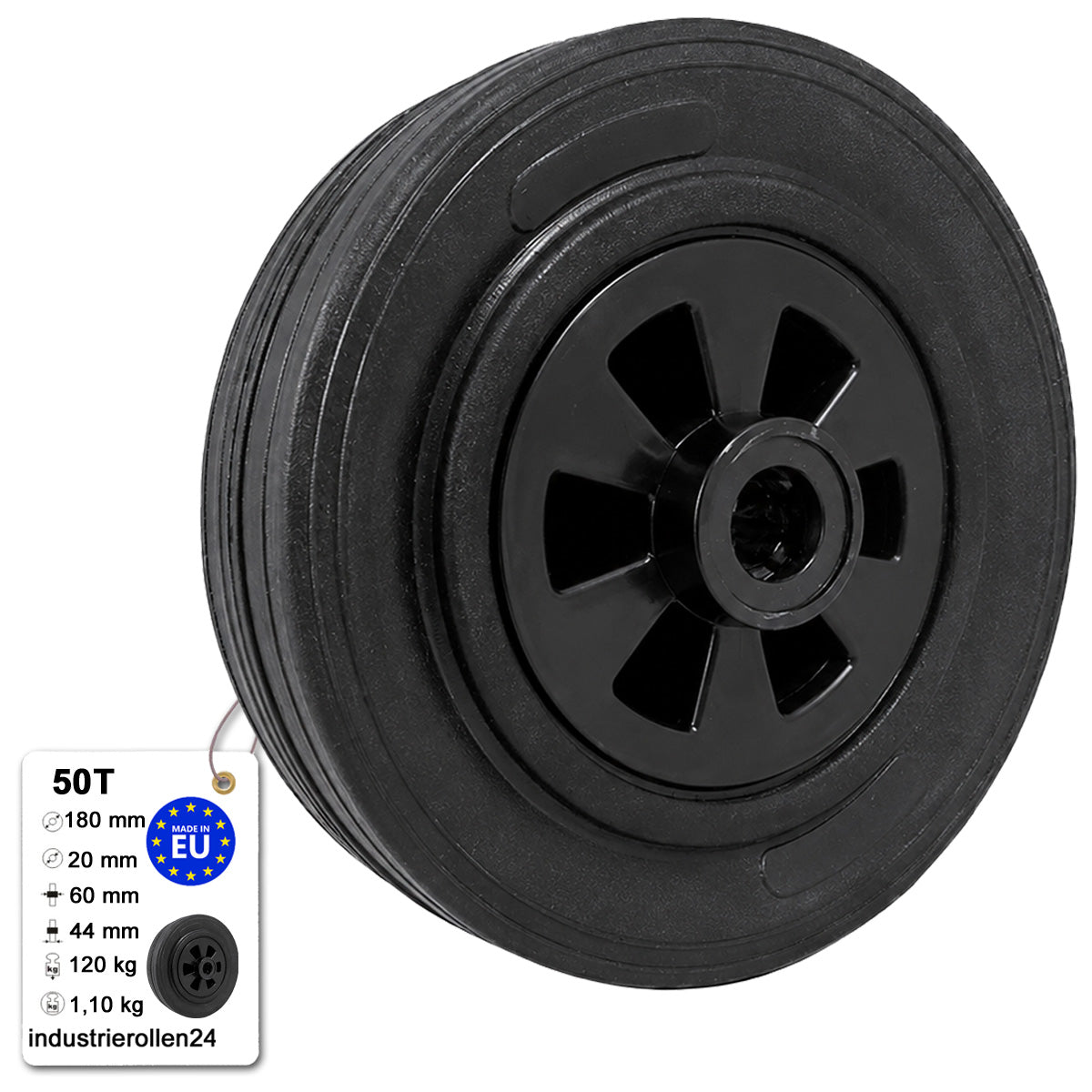 Vollgummi Rad Ø 180 mm mit Polypropylen-Felge Industrie Gummirad Code: 50T