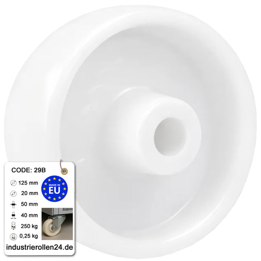 Transportrad Ø125 mm – Weißes Polyamidrad für Wagen, Code: 29B
