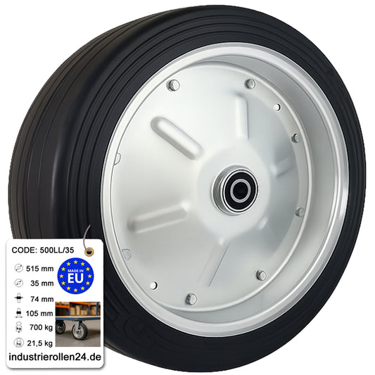 Ersatzrad Ø500 mm – Vollgummi Industrierad mit Kugellager für Transportwagen, Code: 500LL/35
