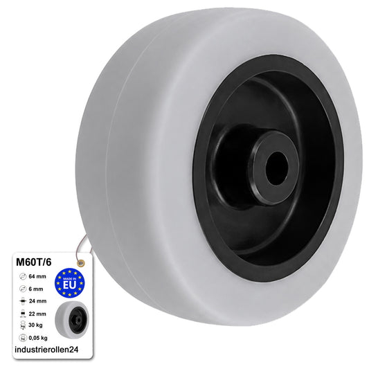 Möbelrolle Ø 64 mm Möbelrad Kunststoff Ersatzrad Transportrolle M60T/6