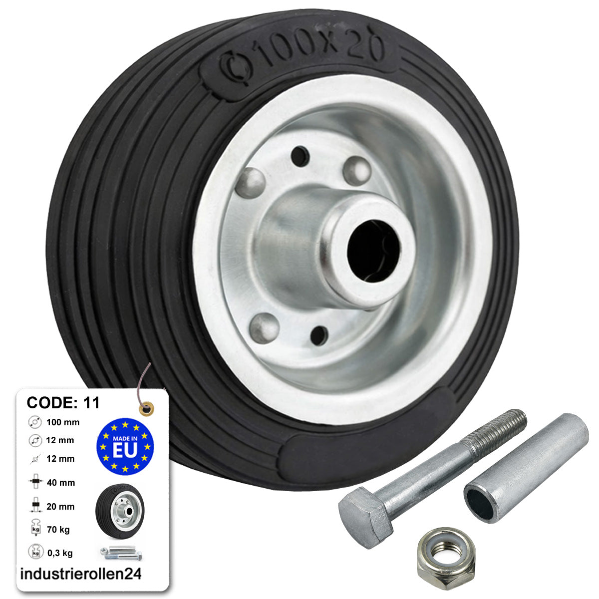 Metall-Gummiräder 100 mm mit Montage-Set – robuste Räder für Transport & Industrie Code: 11