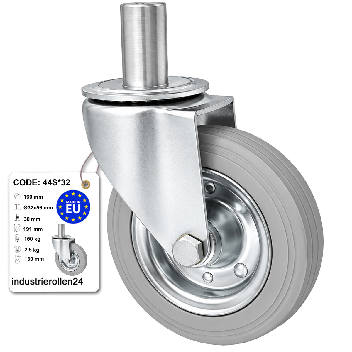 Metall-Gummiräder mit Befestigungsstift Lenkrollen Lenkrollen Ø160 mm Code: 44S*32