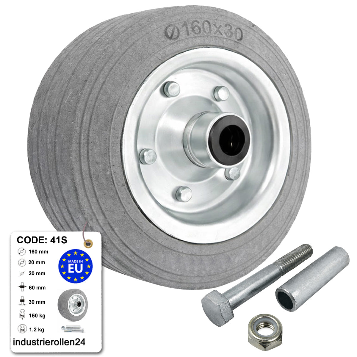 Metall-Gummiräder 160 mm mit Montage-Set – robuste Räder für Transport & Industrie Code: 41S