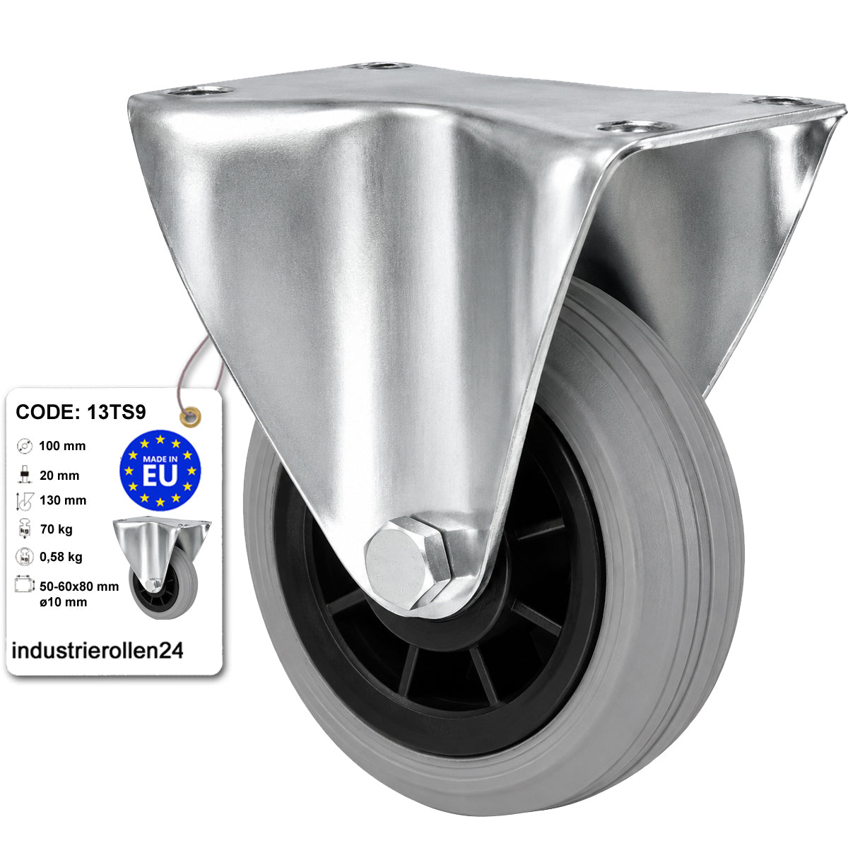 Kunststoff-Gummiräder in Bockrollengehäusen Lenkrolle Ø100 mm mit Platte Code: 13TS9