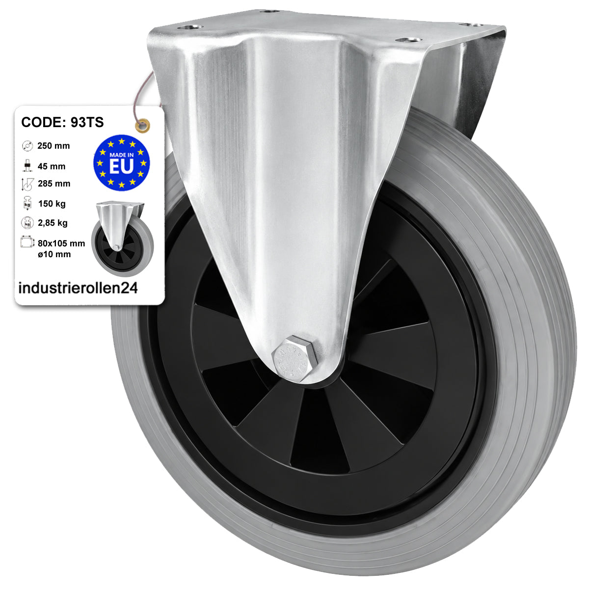 Kunststoff-Gummiräder in Bockrollengehäusen Lenkrolle Ø250 mm mit Platte Code: 93TS
