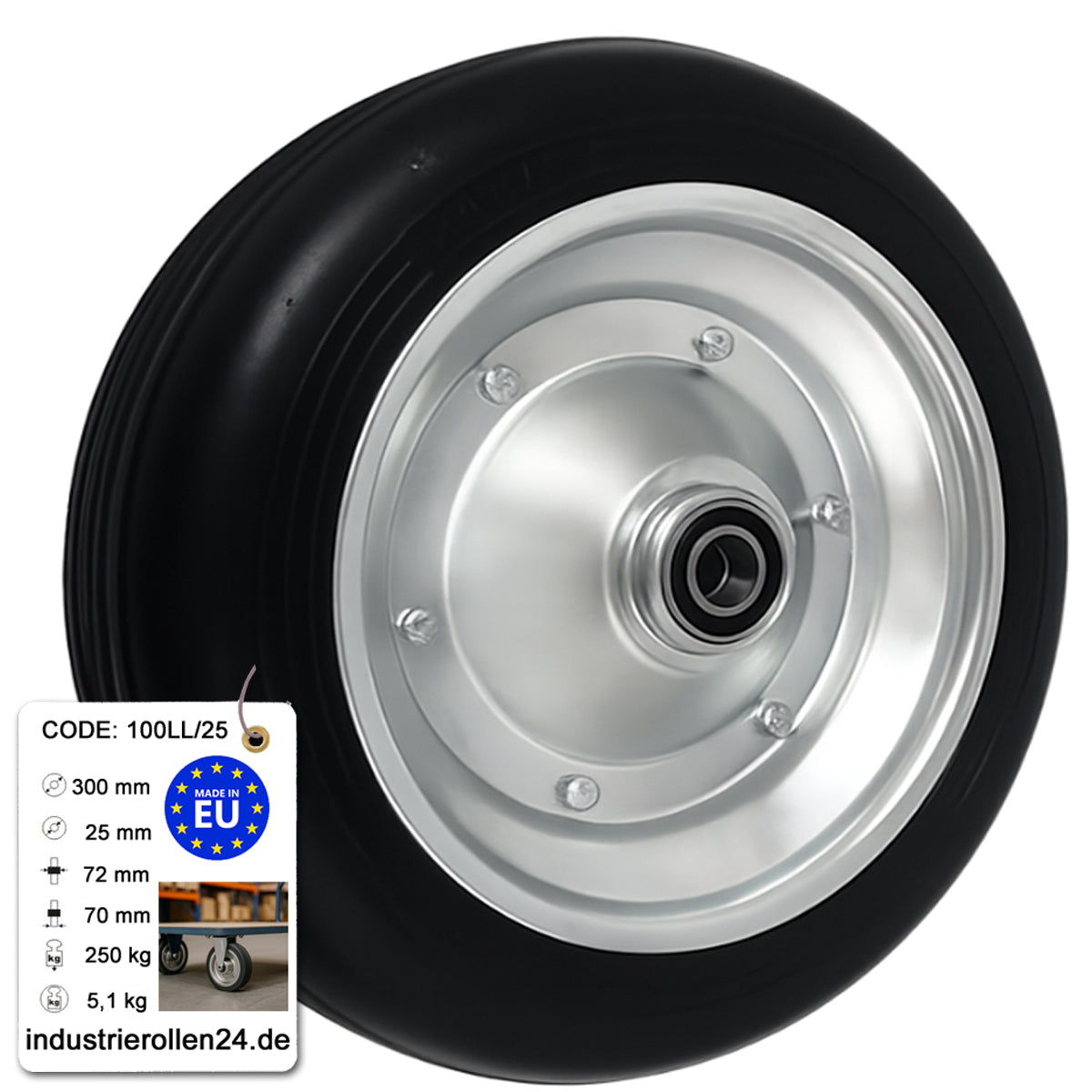 Ersatzrad Ø300 mm – Vollgummi Industrierad mit Kugellager für Transportwagen, Code: 100LL/25