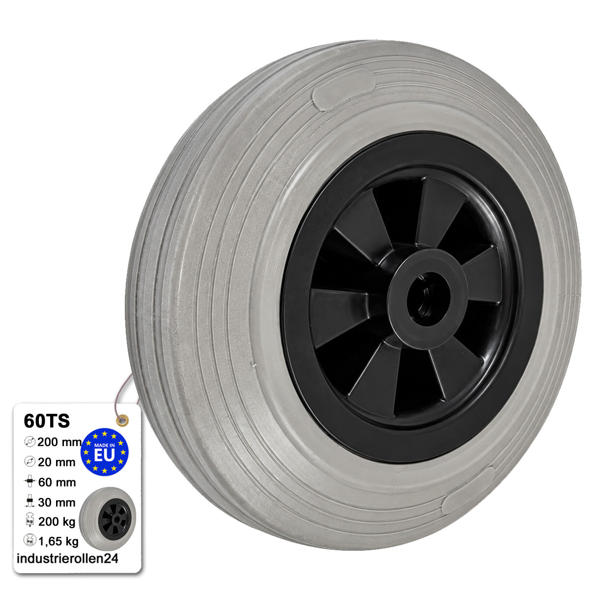 Vollgummi Rad Ø 200 mm mit Polypropylen-Felge Industrie Gummirad Code: 60TS