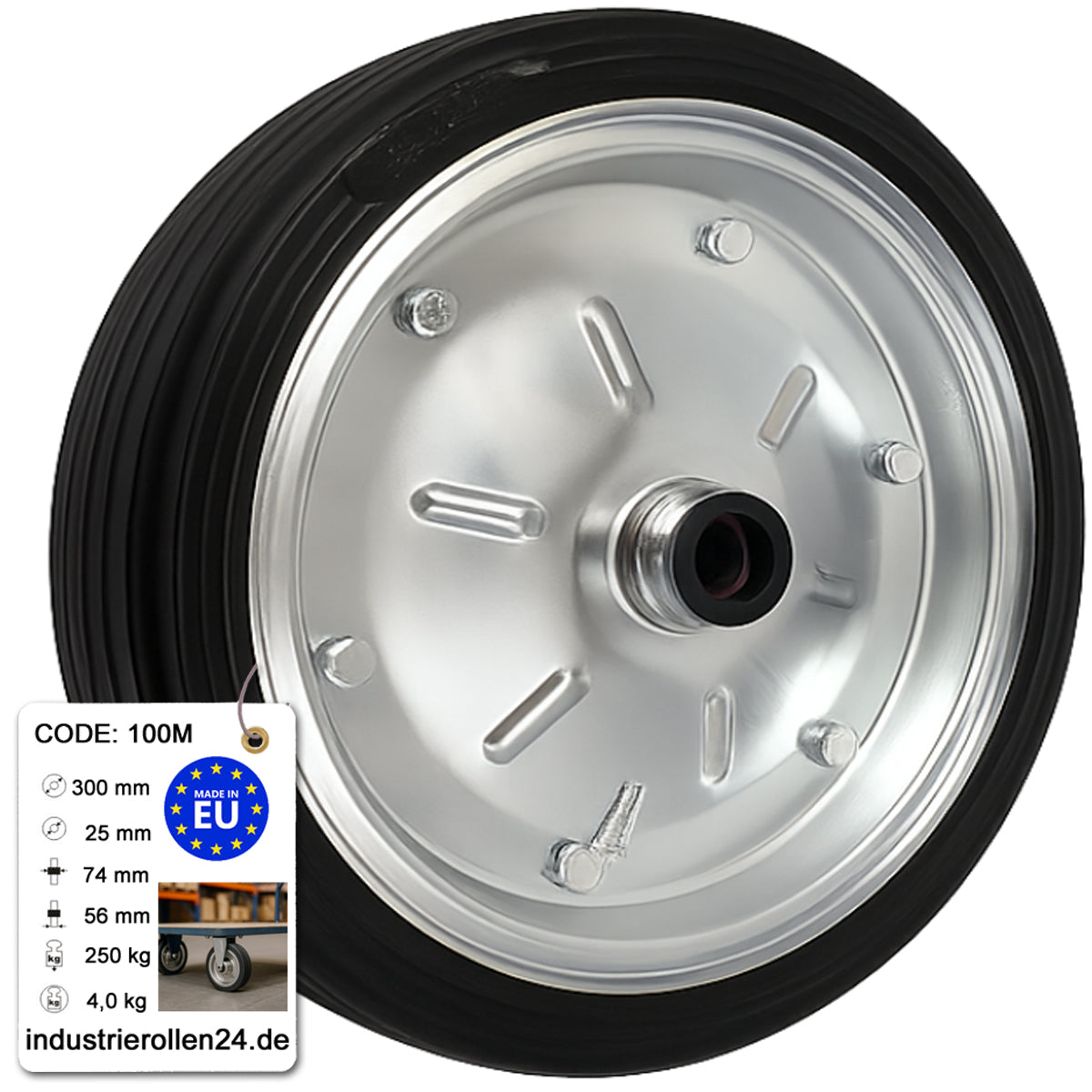 Ersatzrad Ø300 mm – Vollgummi Industrierad für Transportwagen, Code: 100M