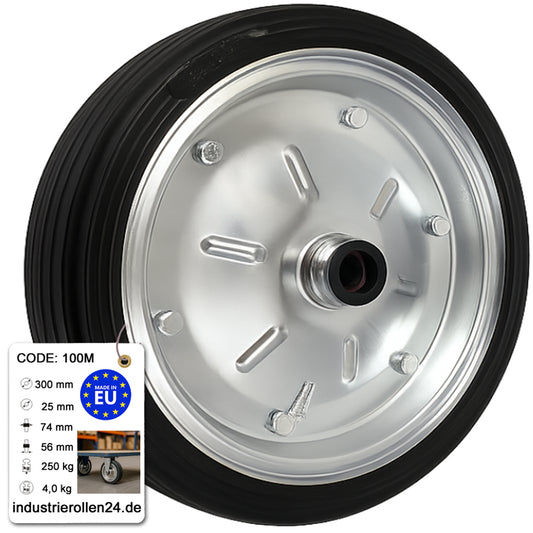 Ersatzrad Ø300 mm – Vollgummi Industrierad für Transportwagen, Code: 100M