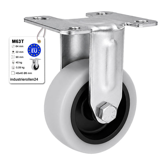 Möbelrolle Ø 64 mm Möbelrad Kunststoff Ersatzrad Transportrolle Apparater M63T