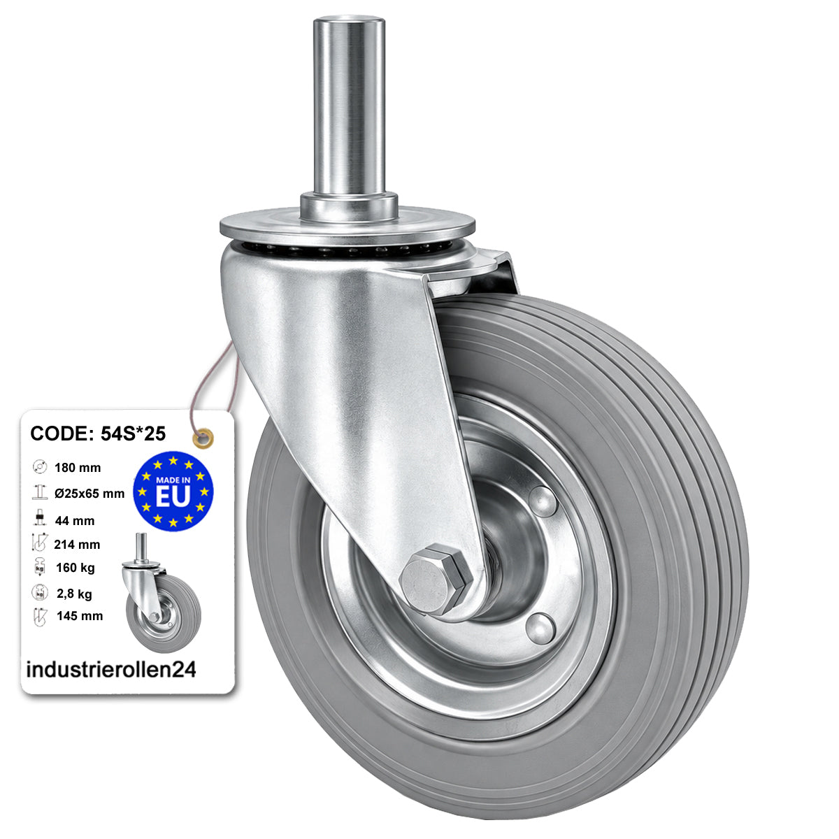 Metall-Gummiräder mit Befestigungsstift Lenkrollen  Ø180 mm Code: 54S*25