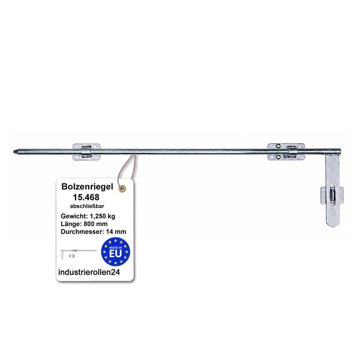 Torriegel abschließbar 15.468 Bolzenriegel schmal - verzinkter Stahl, Silber: L800 x Ø14 mm