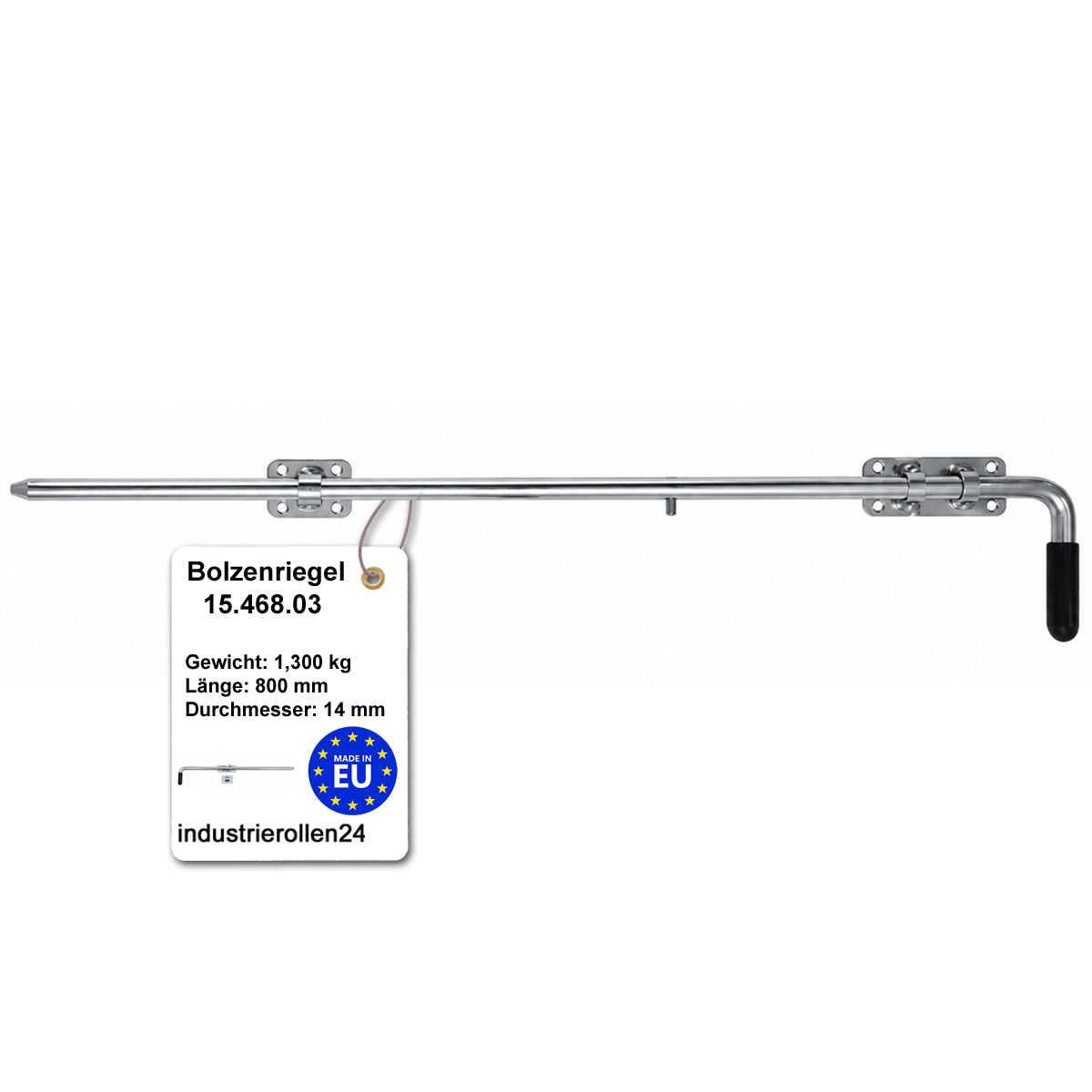 Torriegel 15.468.03 Bolzenriegel schmal - verzinkter Stahl, Silber: L800 x Ø14 mm