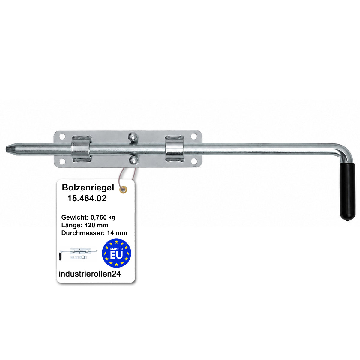 Torriegel 15.464.02 Bolzenriegel schmal - verzinkter Stahl, Silber: L420 x Ø14 mm