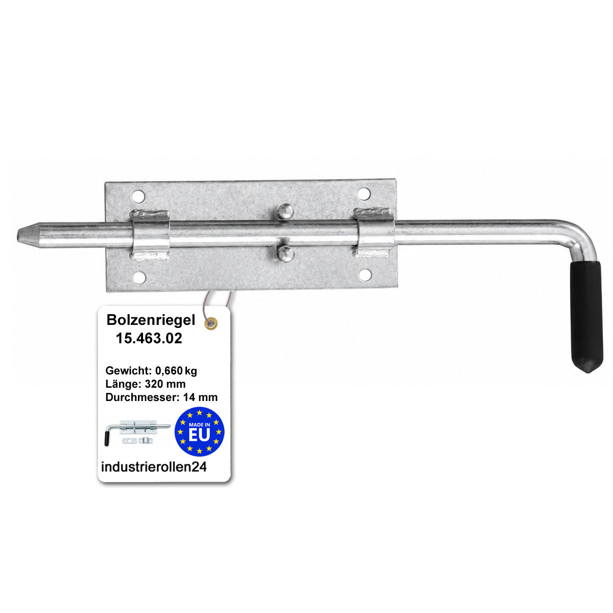 Torriegel 15.463.02 Bolzenriegel schmal - verzinkter Stahl, Silber: L320 x Ø14 mm