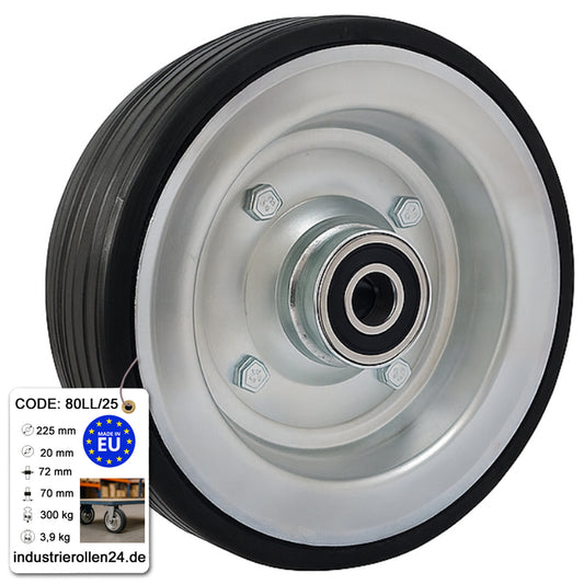 Ersatzrad Ø225 mm – Vollgummi Industrierad mit Kugellager für Transportwagen, Code: 80LL/25