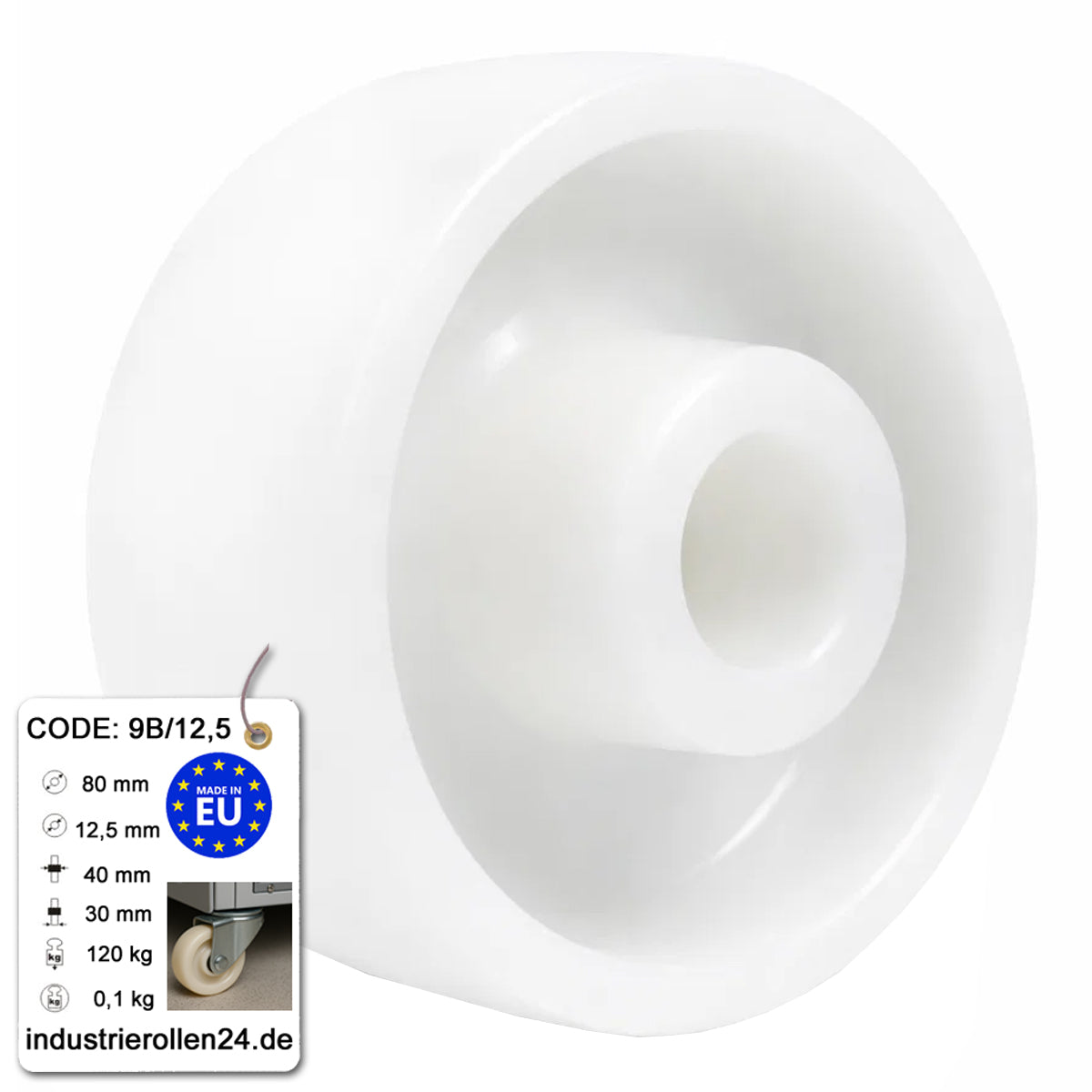 Transportrad Ø80 mm – Weißes Polyamidrad für Wagen, Code: 9B/12,5