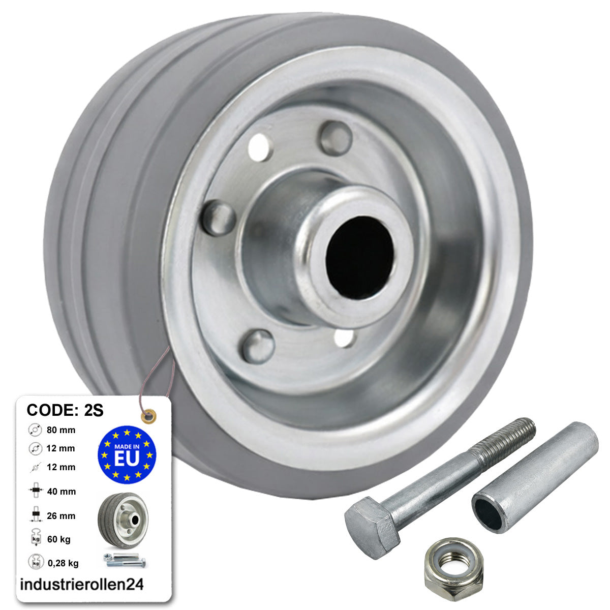Metall-Gummiräder 80 mm mit Montage-Set – robuste Räder für Transport & Industrie Code: 2S