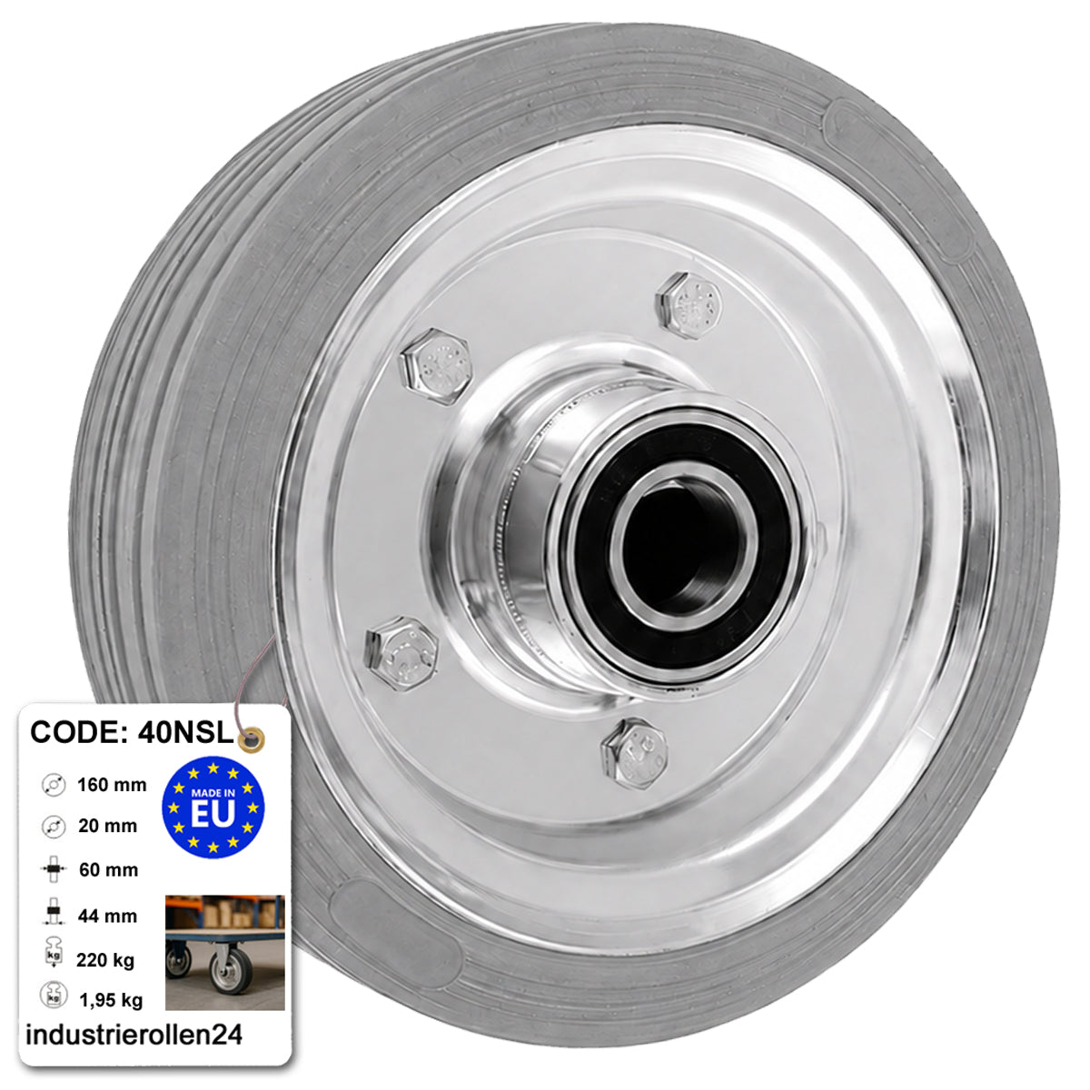 Ersatzrad Ø160 mm – Vollgummi Industrierad mit Kugellager für Transportwagen, Code: 40NSLL