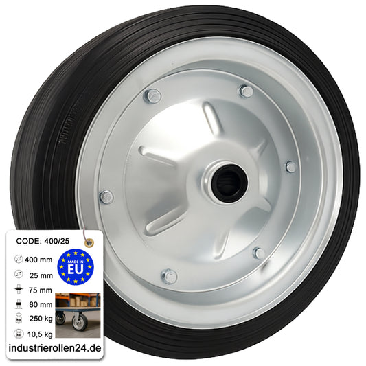Ersatzrad Ø400 mm – Vollgummi Industrierad für Transportwagen, Code: 400/25