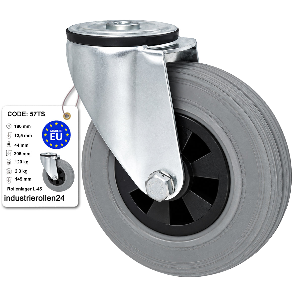 Kunststoff-Gummiräder mit Befestigungsstift mit Zentralbohrung Ø180 mm Code: 57TS