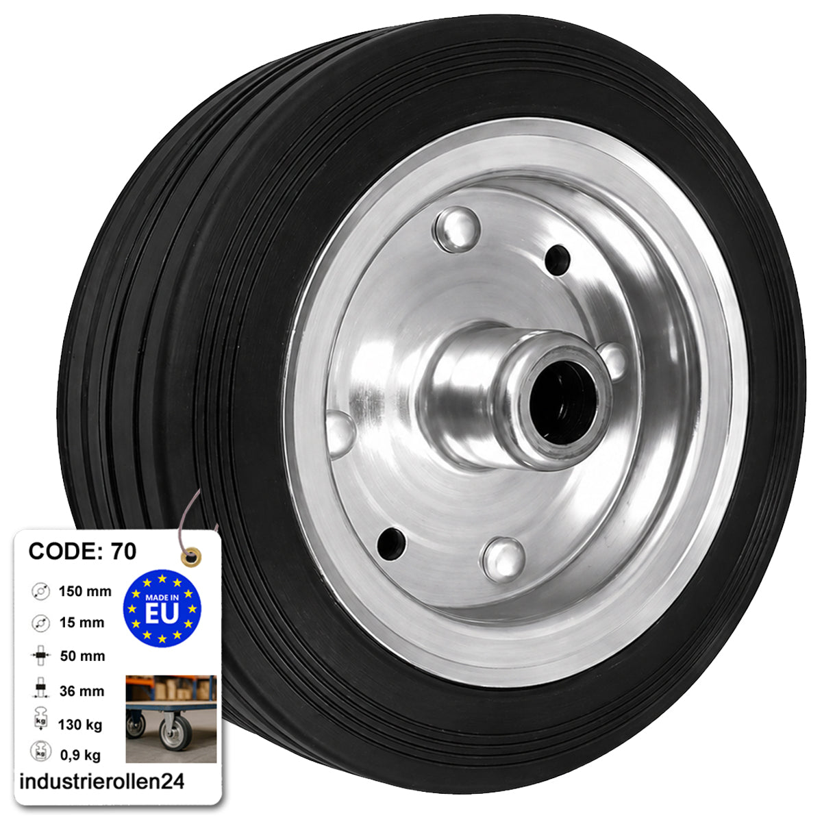 Ersatzrad Ø150 mm – Vollgummi Industrierad mit Kugellager für Transportwagen, Code: 70