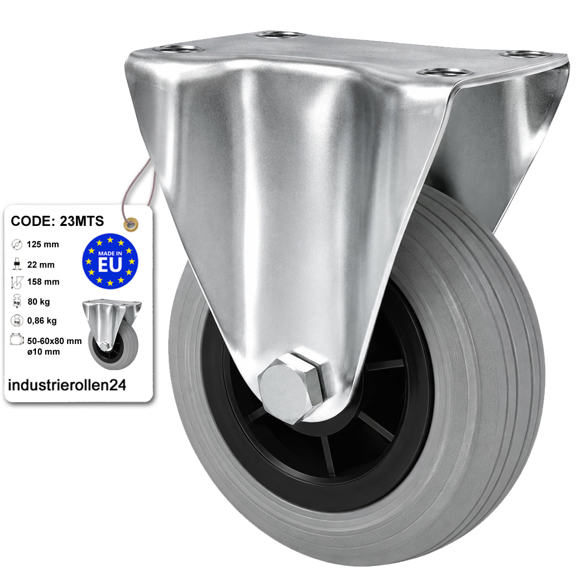 Kunststoff-Gummiräder in Bockrollengehäusen Lenkrolle Ø125 mm mit Platte Code: 23MTS