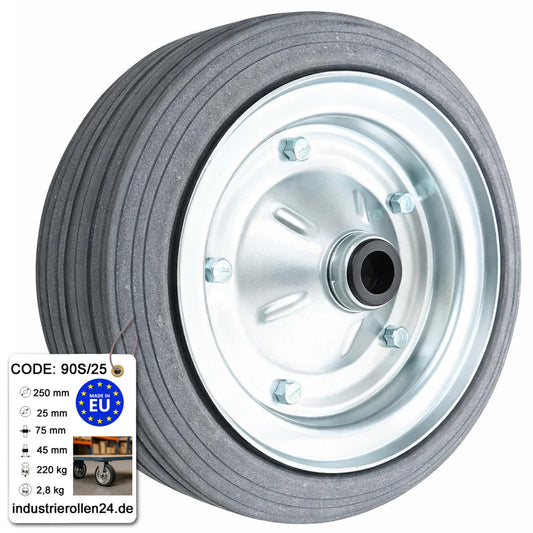 Ersatzrad Ø250 mm – Graues, nicht abfärbendes Vollgummi Industrierad für Transportwagen, Code: 90S/25