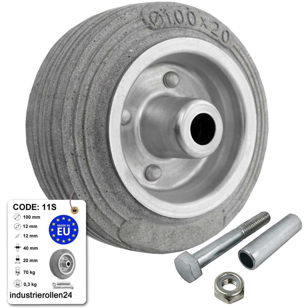 Metall-Gummiräder 100 mm mit Montage-Set – robuste Räder für Transport & Industrie Code: 11S