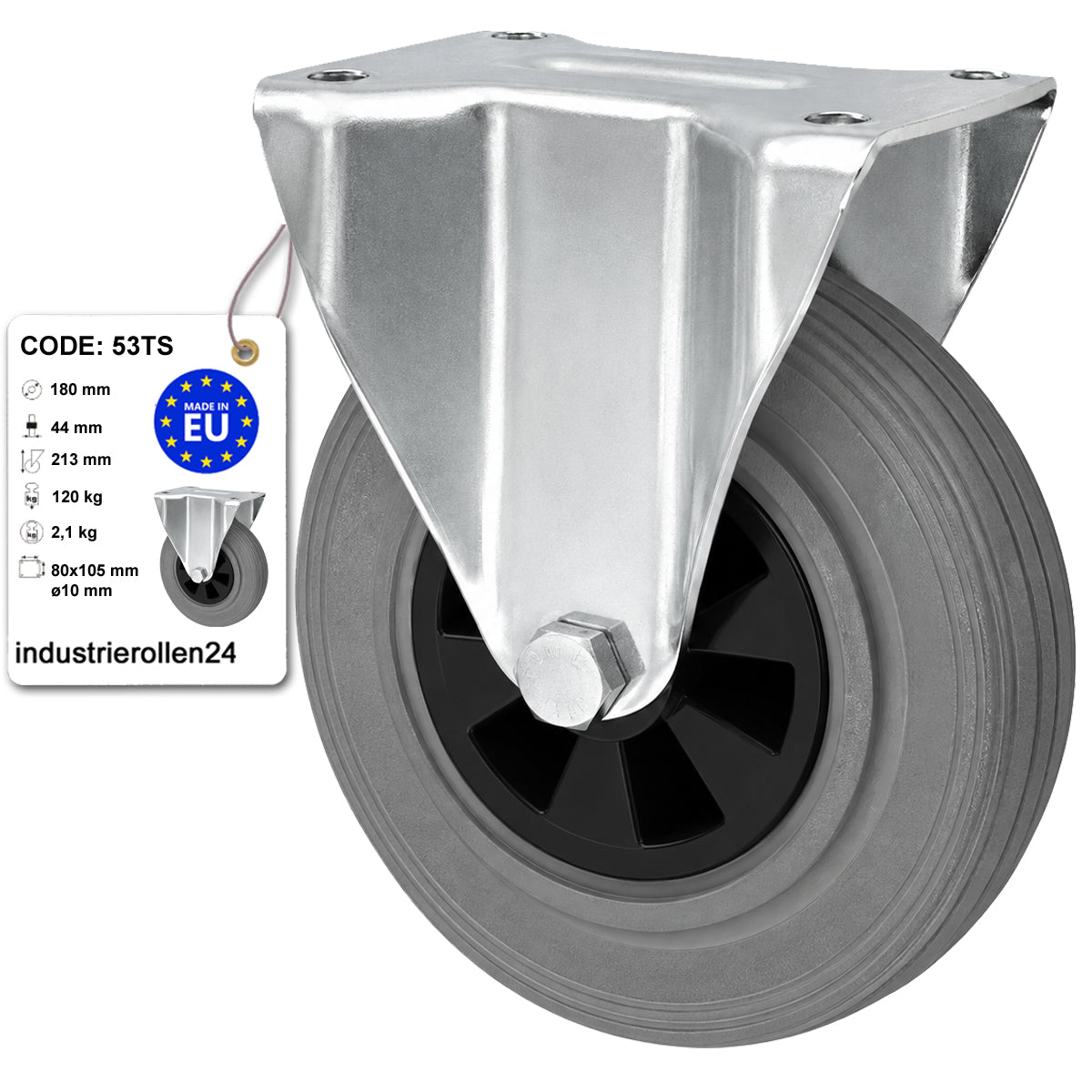 Kunststoff-Gummiräder in Bockrollengehäusen Lenkrolle Ø180 mm mit Platte Code: 53TS