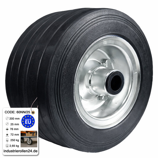 Ersatzrad Ø200 mm – Vollgummi Industrierad für Transportwagen, Code: 60NN/25