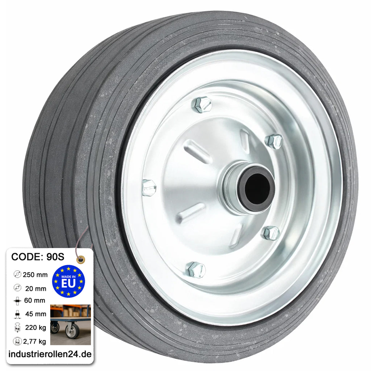 Ersatzrad Ø250 mm – Graues, nicht abfärbendes Vollgummi Industrierad für Transportwagen, Code: 90S