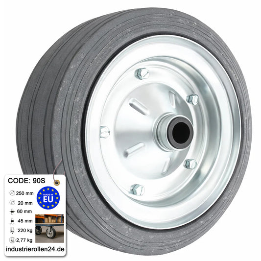 Ersatzrad Ø250 mm – Graues, nicht abfärbendes Vollgummi Industrierad für Transportwagen, Code: 90S