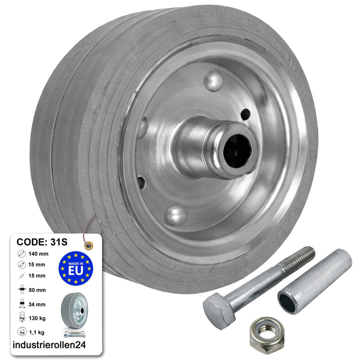 Metall-Gummiräder 140 mm mit Montage-Set – robuste Räder für Transport & Industrie Code: 31S