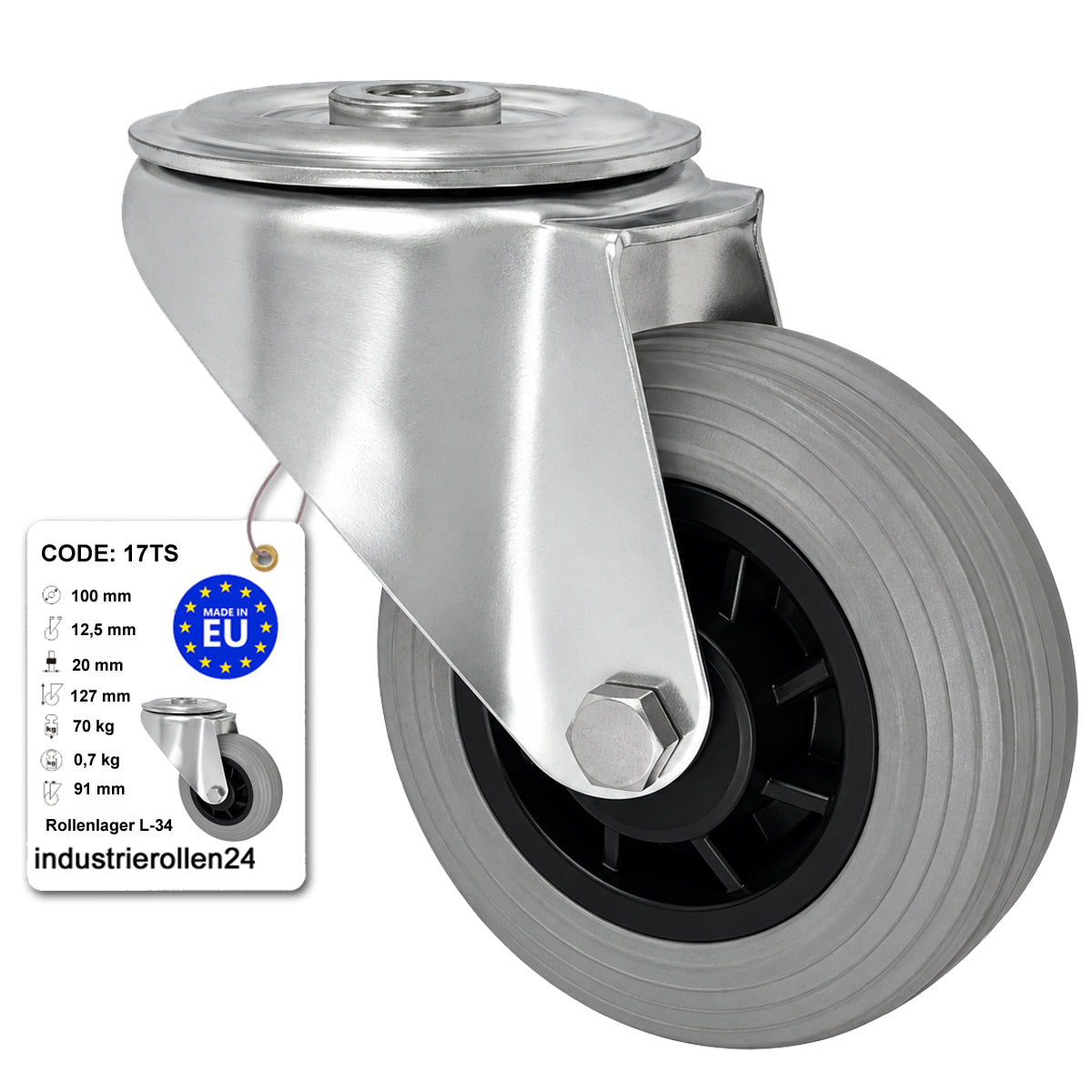 Kunststoff-Gummiräder mit Befestigungsstift mit Zentralbohrung Ø100 mm Code: 17TS