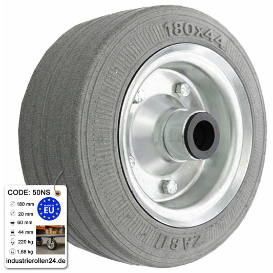 Ersatzrad Ø180 mm – Graues, nicht abfärbendes Vollgummi Industrierad für Transportwagen, Code: 50NS