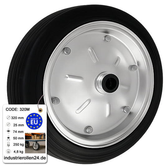 Ersatzrad Ø320 mm – Vollgummi Industrierad für Transportwagen, Code: 320M