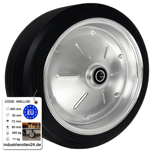 Ersatzrad Ø400 mm – Vollgummi Industrierad mit Kugellager für Transportwagen, Code: 400LL/30