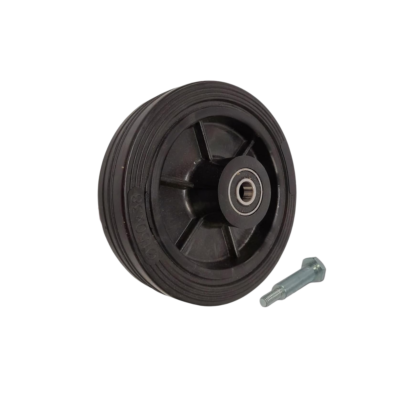 Rasenmäherrad 150 mm – Universal Ersatzrad aus Vollgummi mit Kugellager + Montage-Set, Code: K150LL*M8