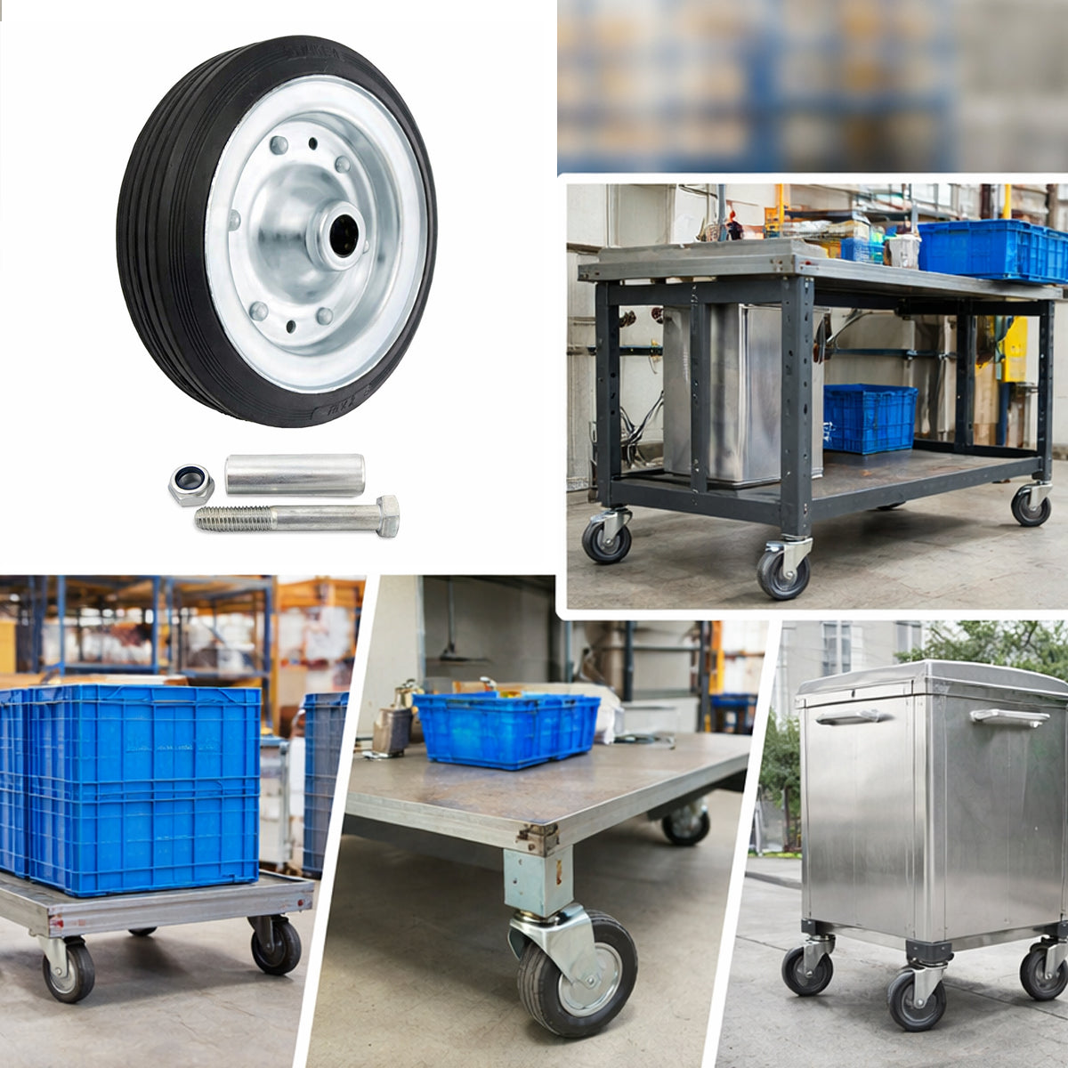 Metall-Gummiräder 200 mm mit Montage-Set – robuste Räder für Transport & Industrie Code: 61R